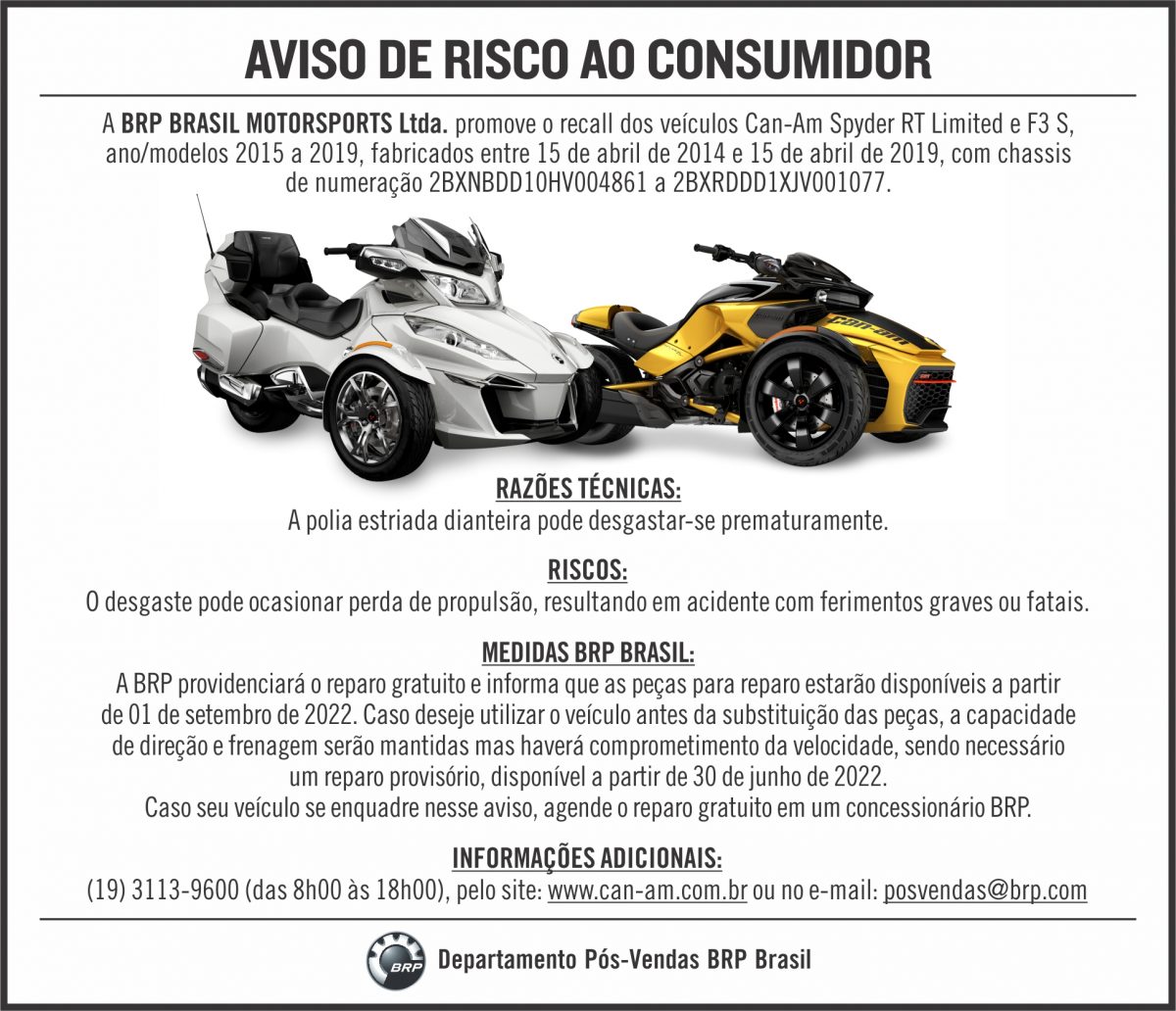 CAN-AM SPYDER – POLIA ESTRIADA DIANTEIRA – JUN 2022