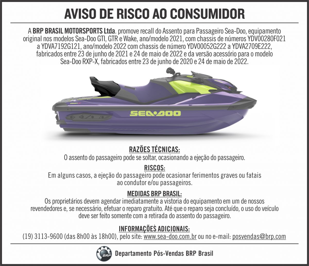 SEA-DOO ASSENTO PARA PASSAGEIRO – JUL 2022